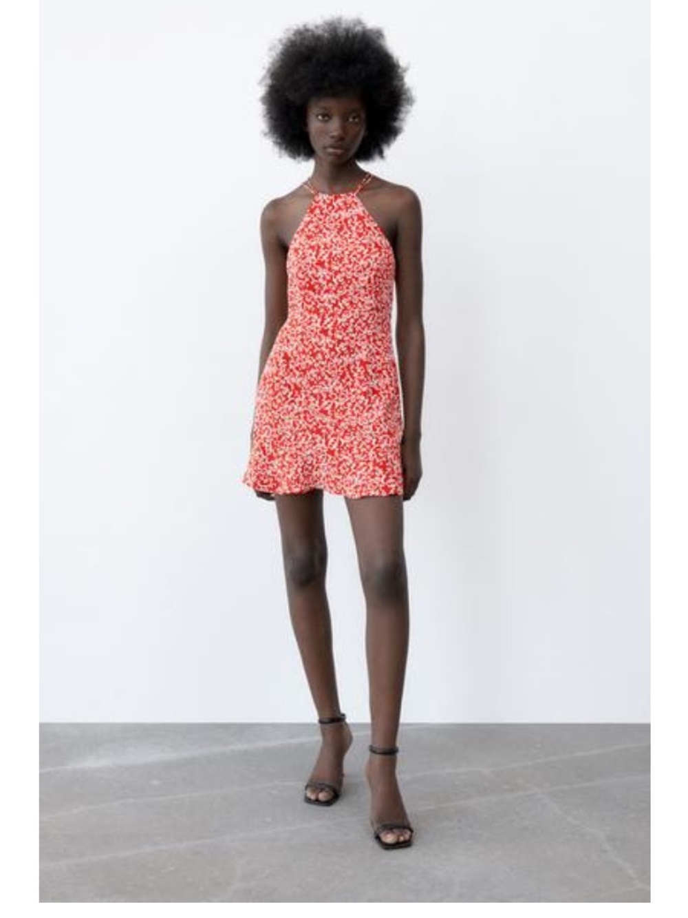 Zara Red Floral Strappy skater Mini Dress XS